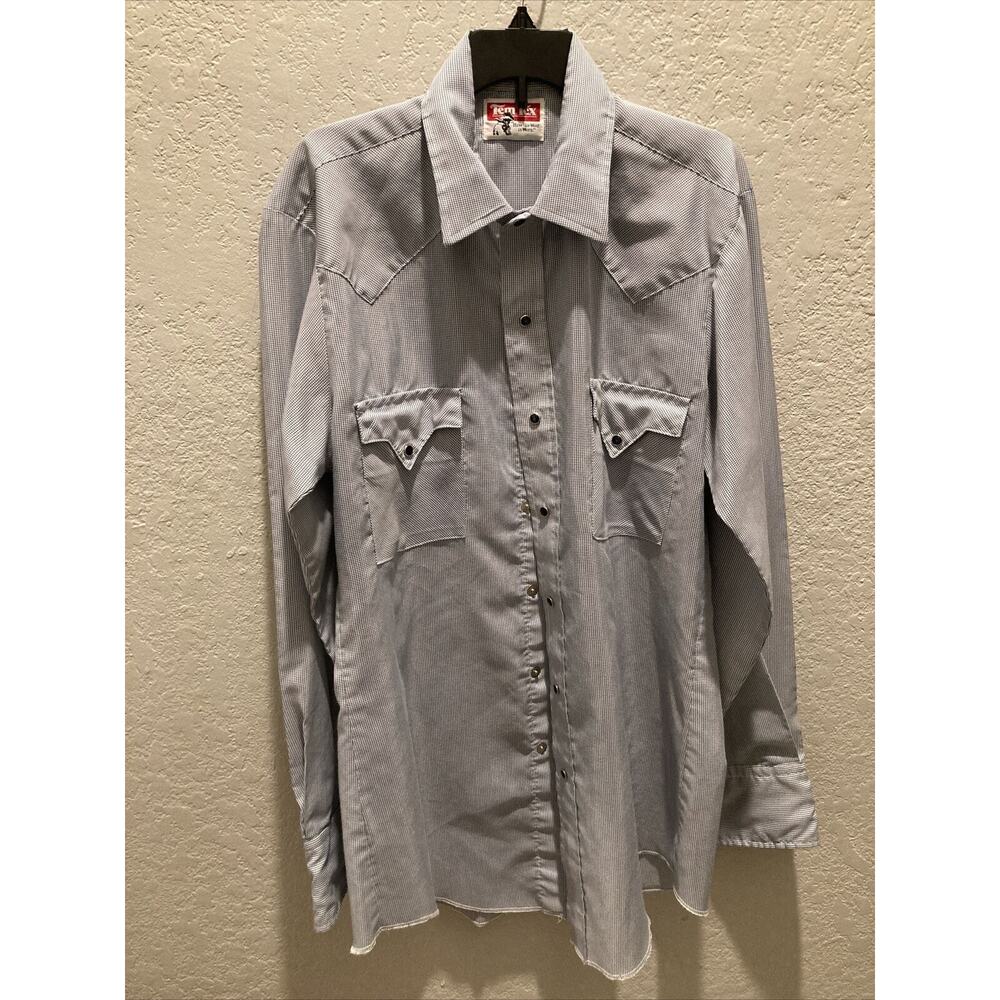 Tem Tex How The West is Worn USA Plaid Blue Western Snap Size 15.5” Neck